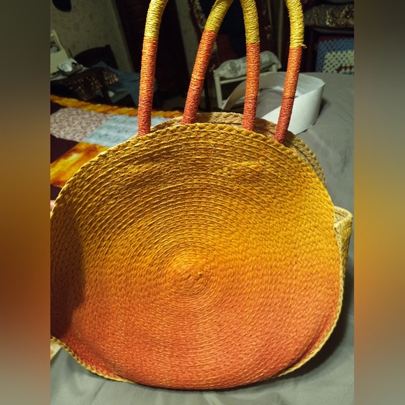 Round Woven Orange and Yellow Handbag - Picture 4 of 5